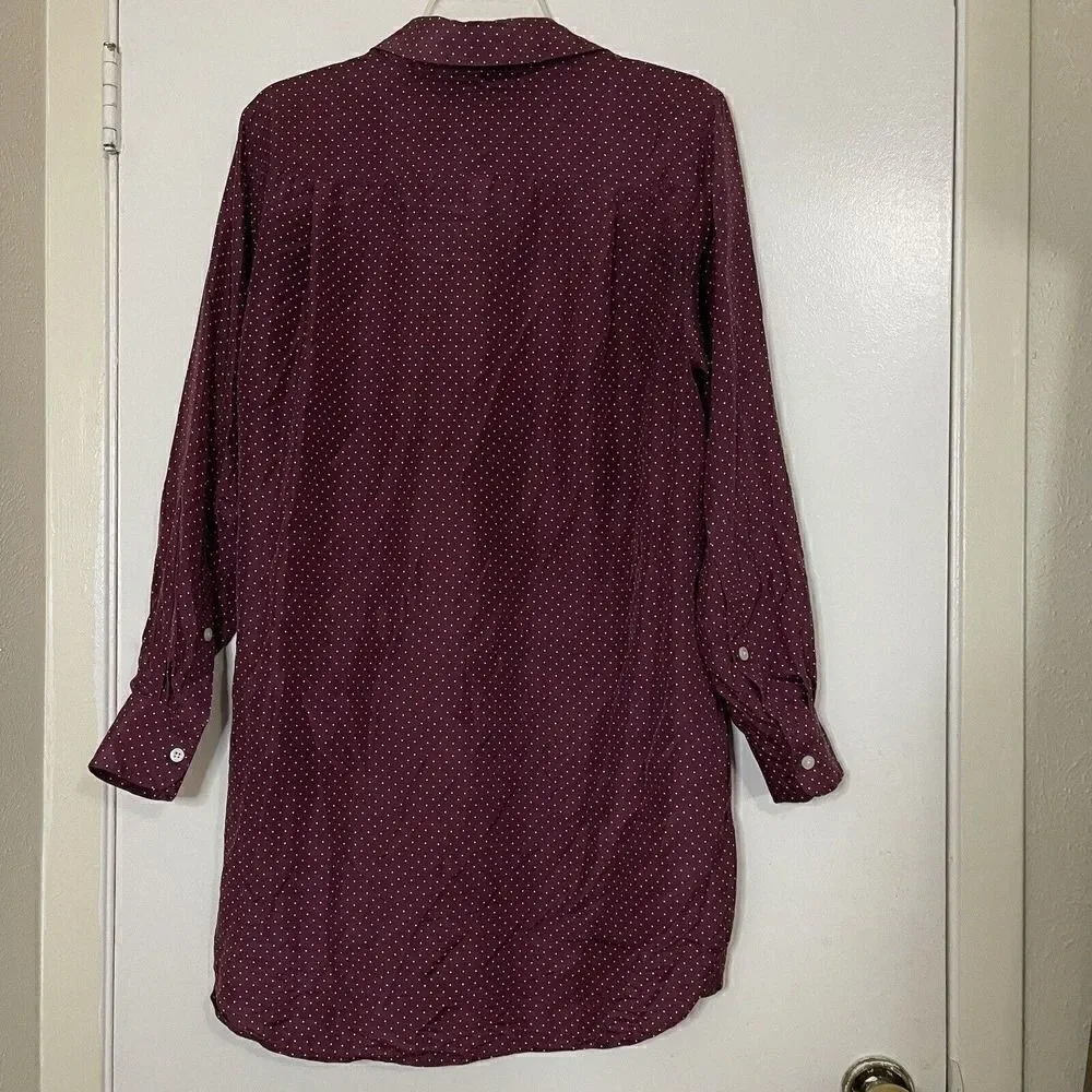 THAKOON maroon red dotted silk button down shirt dress size large